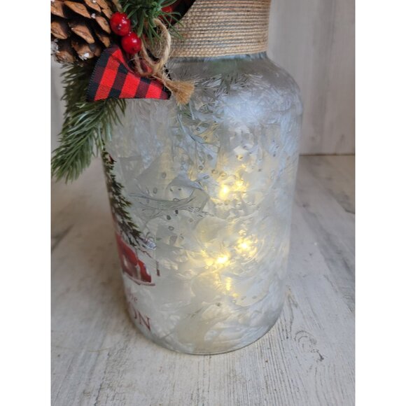 Faux flowers red white 'tis the season glass vase light up Xmas tabletop decor - Picture 6 of 13